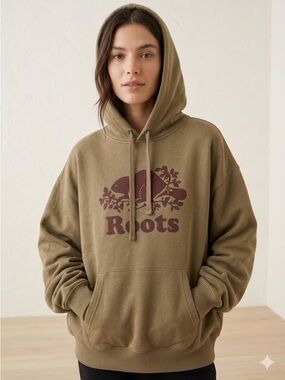 Roots Hoodie Sweatshirt Brown Beaver Logo Gender Free Unisex Relaxed Fit NWT